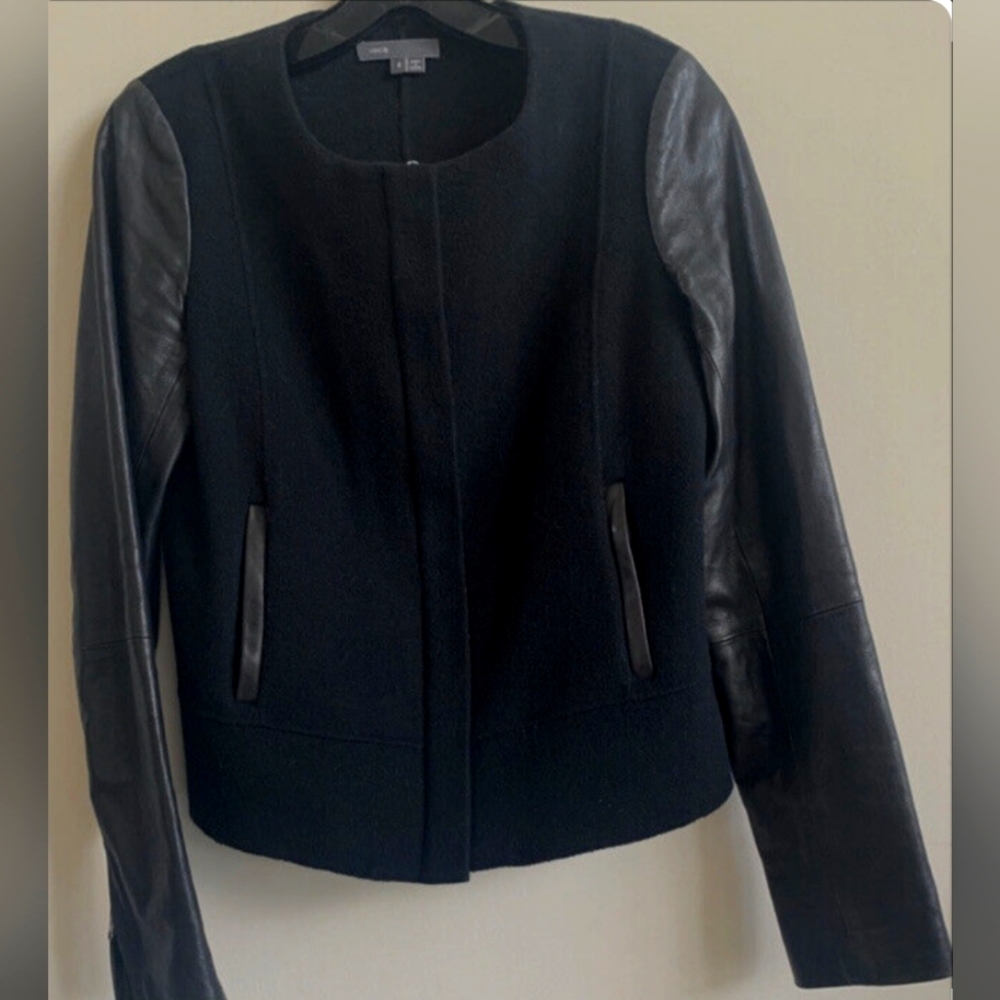 Vince Black Leather/Wool Blend Jacket